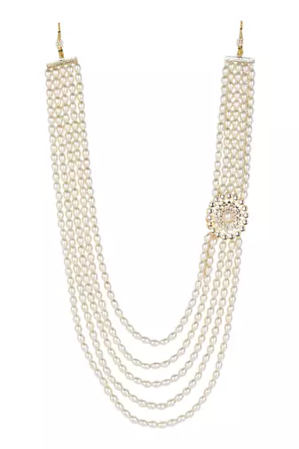 5 layered traditional gold plated dulha moti mala with kundan maharaja haar/groom necklace for men (mlp57w)