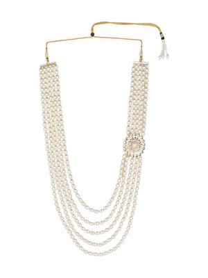 5 layered traditional gold plated dulha moti mala with kundan maharaja haar/groom necklace for men (mlp57w) 3