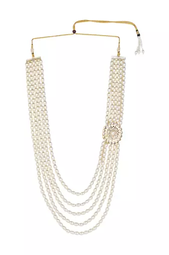 5 layered traditional gold plated dulha moti mala with kundan maharaja haar/groom necklace for men (mlp57w)
