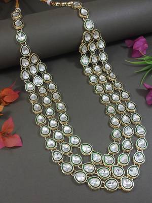 3 layered traditional gold plated dulha kundan mala maharaja haar/groom necklace for men (mlp54g) 1