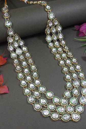 3 layered traditional gold plated dulha kundan mala maharaja haar/groom necklace for men (mlp54g)