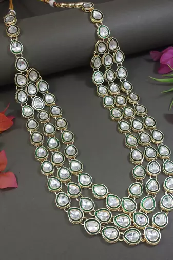 3 layered traditional gold plated dulha kundan mala maharaja haar/groom necklace for men (mlp54g)