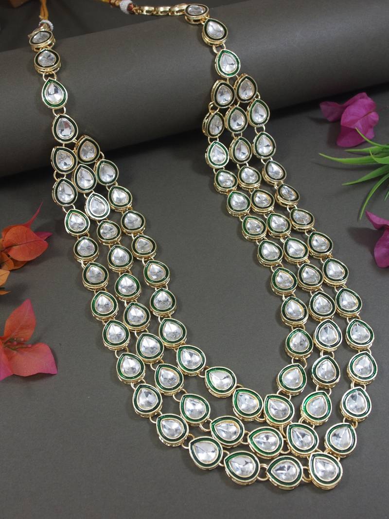 3 layered traditional gold plated dulha kundan mala maharaja haar/groom necklace for men (mlp54g)