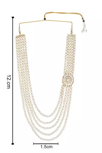5 layered traditional gold plated dulha moti mala with kundan maharaja haar/groom necklace for men (mlp57w)