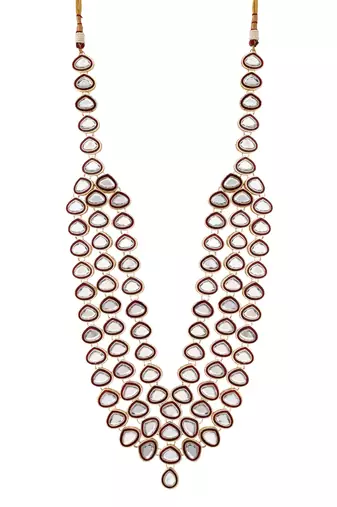 3 layered traditional gold plated dulha kundan mala maharaja haar/groom necklace for men (maroon)