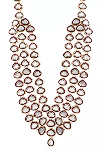 3 layered traditional gold plated dulha kundan mala maharaja haar/groom necklace for men (maroon)