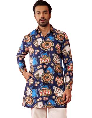 blue rayon kurta - digital printed mid-length casual festive 1