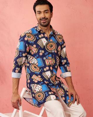 blue rayon kurta - digital printed mid-length casual festive 2