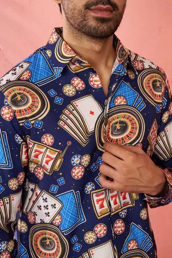 blue rayon kurta - digital printed mid-length casual festive