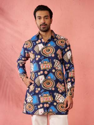 blue rayon kurta - digital printed mid-length casual festive 4