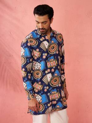blue rayon kurta - digital printed mid-length casual festive 5