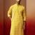 Men yellow linen silk thread embroidered kurta - premium geometric wedding festive wear