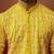 Men yellow linen silk thread embroidered kurta - premium geometric wedding festive wear