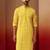 Men yellow linen silk thread embroidered kurta - premium geometric wedding festive wear