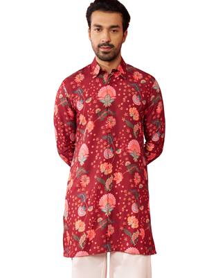Red rayon kurta - digital printed mid-length casual festive 1