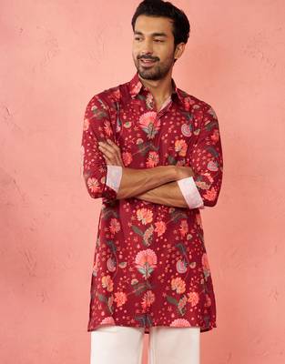 Red rayon kurta - digital printed mid-length casual festive 2