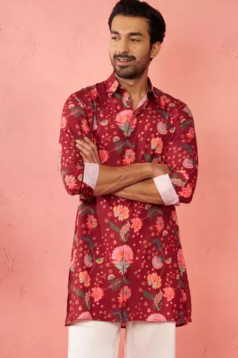 Red rayon kurta - digital printed mid-length casual festive