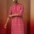 Men red linen silk thread embroidered kurta - premium geometric pattern festive wear