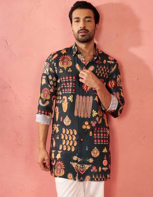 multicolor rayon kurta - digital printed mid-length festive 2