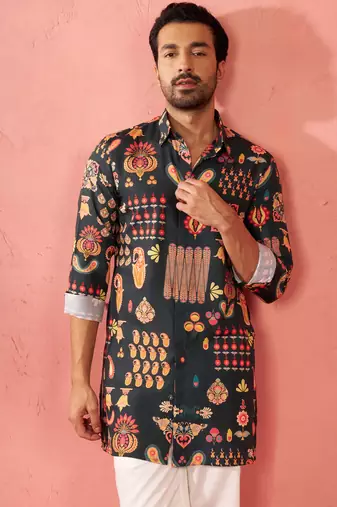 multicolor rayon kurta - digital printed mid-length festive