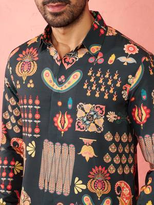 multicolor rayon kurta - digital printed mid-length festive 3