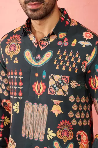 multicolor rayon kurta - digital printed mid-length festive