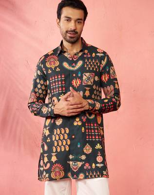 multicolor rayon kurta - digital printed mid-length festive 4