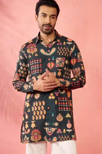 multicolor rayon kurta - digital printed mid-length festive