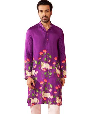 purple digital print long kurta - rayon cutdana work festive wear 1
