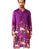 purple digital print long kurta - rayon cutdana work festive wear