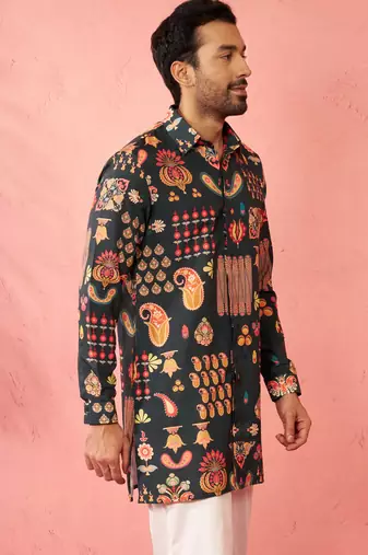 multicolor rayon kurta - digital printed mid-length festive