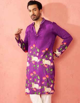 purple digital print long kurta - rayon cutdana work festive wear 2