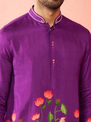 purple digital print long kurta - rayon cutdana work festive wear 3