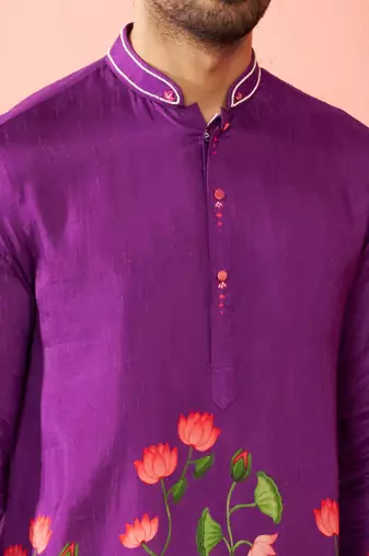 purple digital print long kurta - rayon cutdana work festive wear