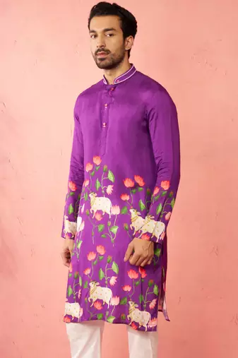 purple digital print long kurta - rayon cutdana work festive wear