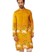 mustard digital print long kurta - rayon cutdana work festive wear