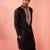 Men's black fine satin hand embroidered kurta - premium pitta work festive wear