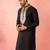 Men's black fine satin hand embroidered kurta - premium pitta work festive wear
