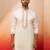Men off white silk embroidered mid kurta - premium kashmiri stitch wedding wear