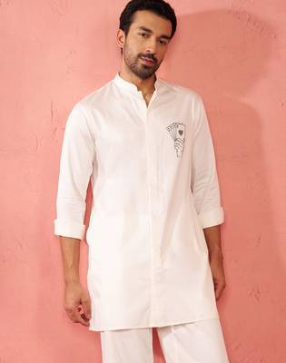 white mid-length kurta - fine satin stone work festive wear 2