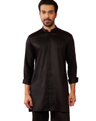 black mid-length kurta - fine satin stone work festive wear 1