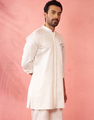 white mid-length kurta - fine satin stone work festive wear 5