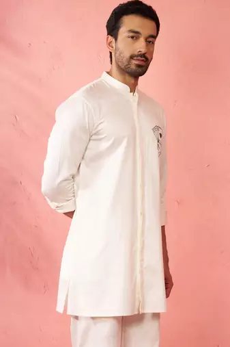 white mid-length kurta - fine satin stone work festive wear