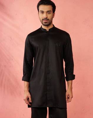 black mid-length kurta - fine satin stone work festive wear 4