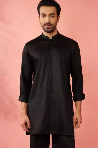 black mid-length kurta - fine satin stone work festive wear