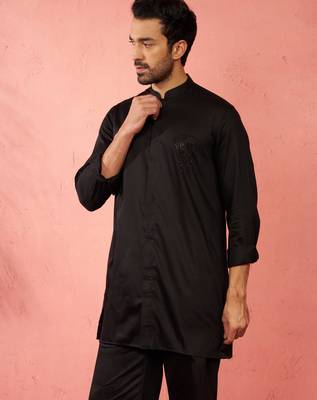 black mid-length kurta - fine satin stone work festive wear 5