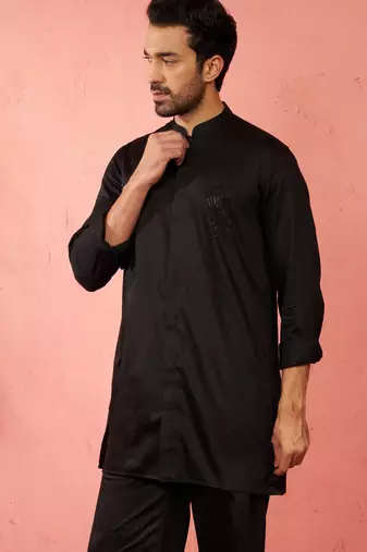 black mid-length kurta - fine satin stone work festive wear
