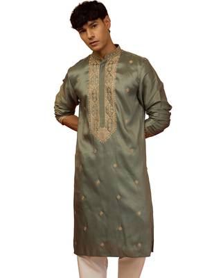 mint green resham embroidered silk kurta - premium festive 1