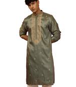 mint green resham embroidered silk kurta - premium festive