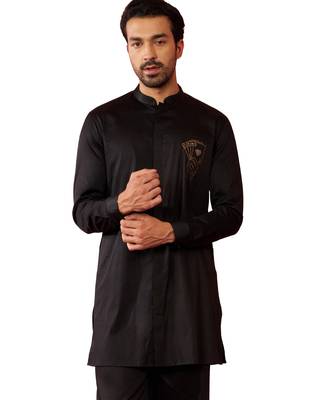 Black kurta - fine satin stone work festive wear 1
